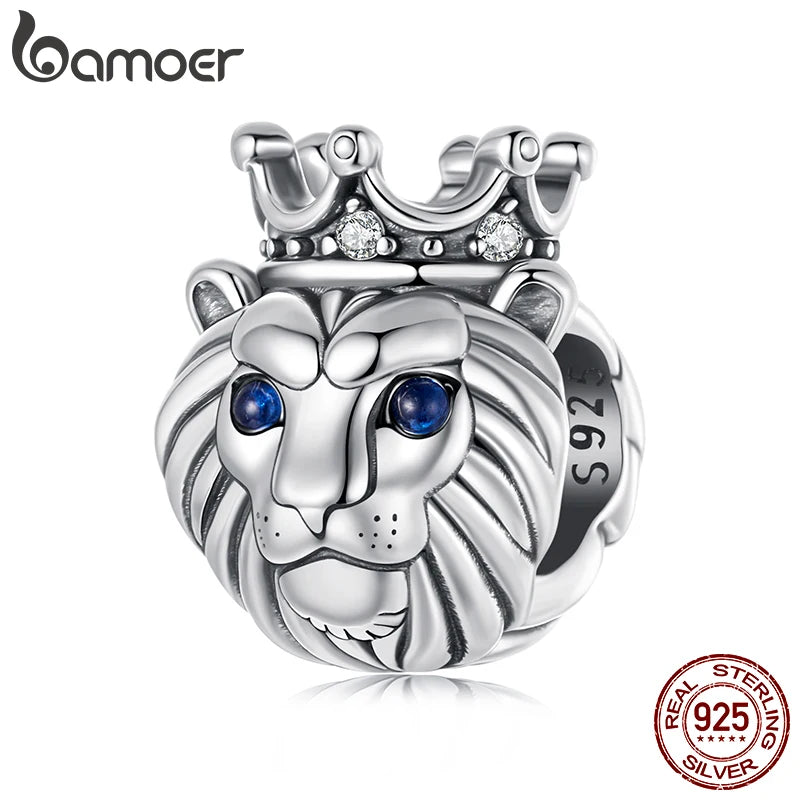 BAMOER Solid 925 Sterling Silver Lion Crown Charm Bead fit Original Bracelet DIY Jewelry Accessories bamoer Bead SCC3086