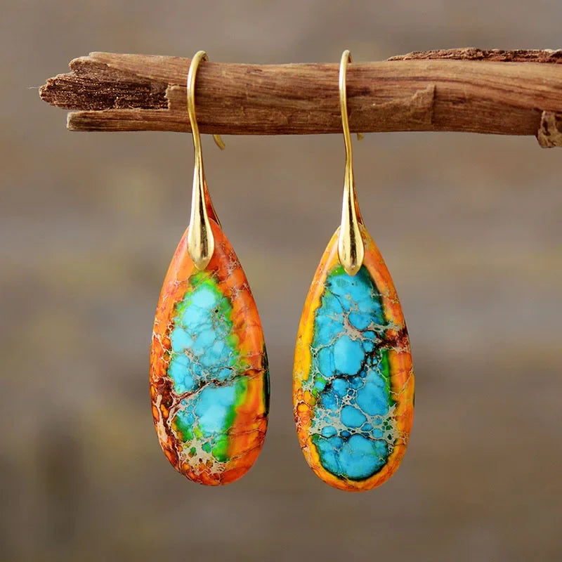 Bohemian Emperor Stone Geometric Pendant Earring Popular Natural Stone Jewelry Earrings for Women Luxury Boho Original earring