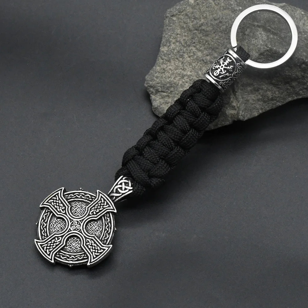 Witches Knot Rune Beads Keychain Viking Celt Knot Cross Pendant Umbrella rope Keyring Vintage Jewelry for Women