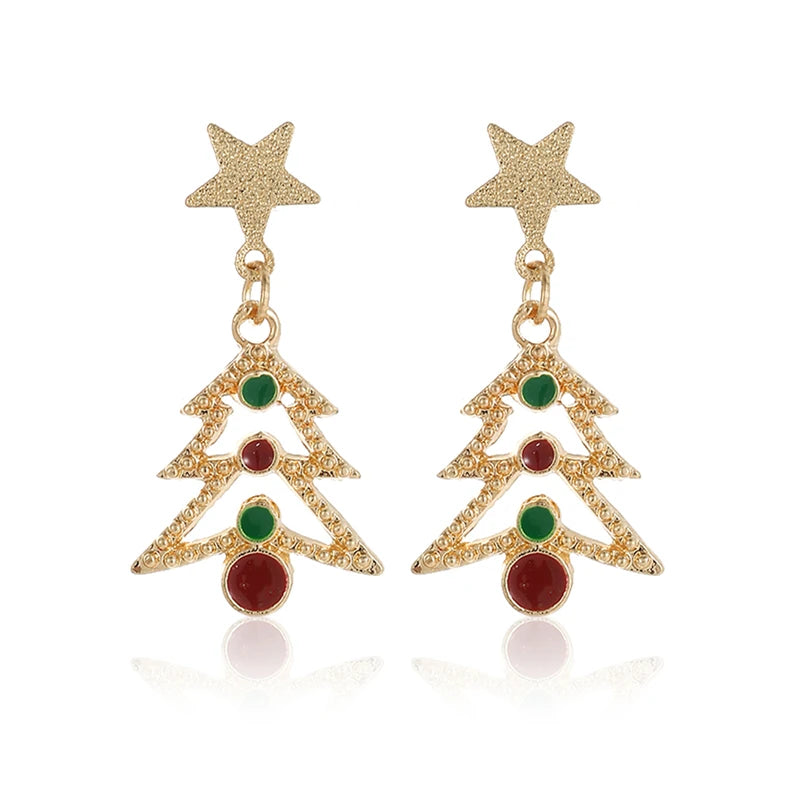 New Fashion Christmas Earrings for Women Cute Cartoon Gingerbread Man Zircon Elk Snowflake Xmas Tree Pearl Earring Girl Jewelry