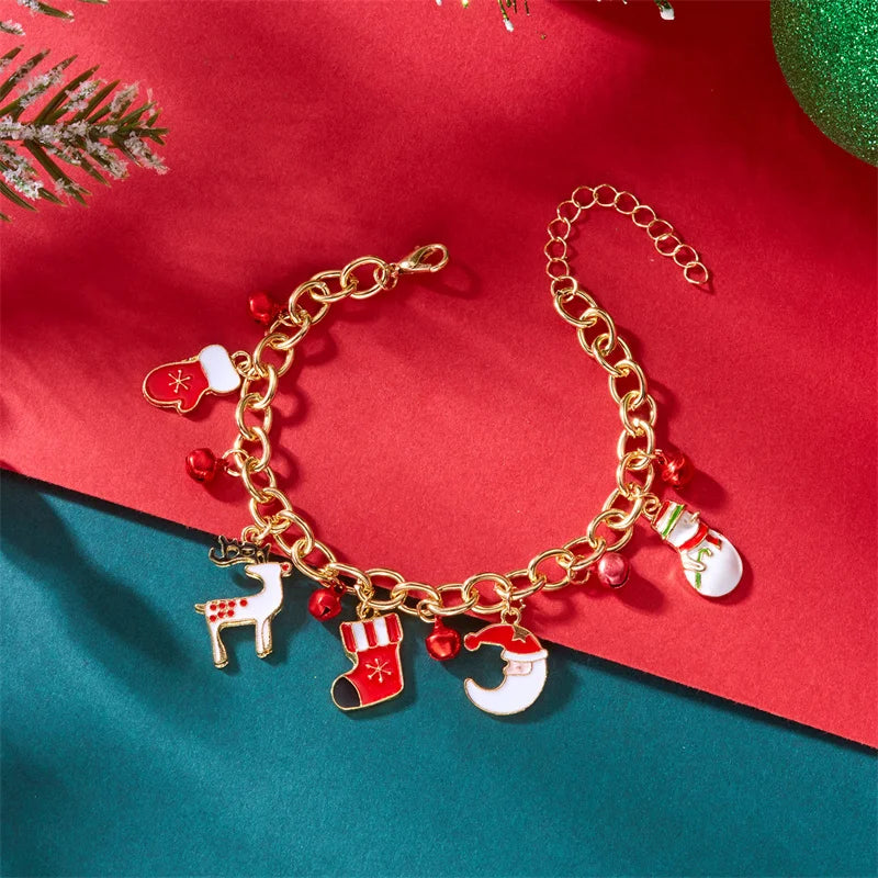 Creative Christmas Metal Chain Bracelet For Women Men Santa Claus Snowflake Elk Snowman Bangles New Year Party Jewelry Gifts