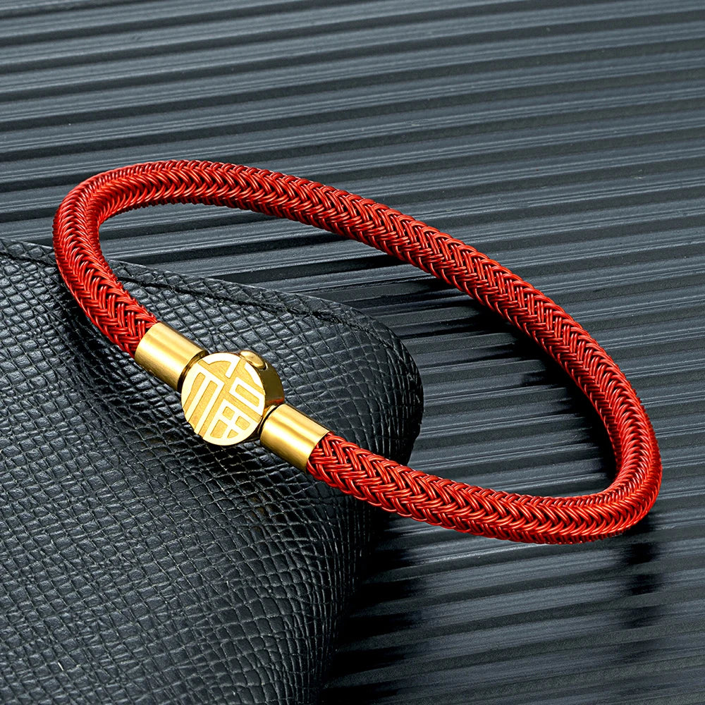 MKENDN Minimalist Non-fading Steel Wire Rope Bracelet Men Women Lucky Red Bracelet 316L Clasp Classic Cuff Charm Bracelet Gifts