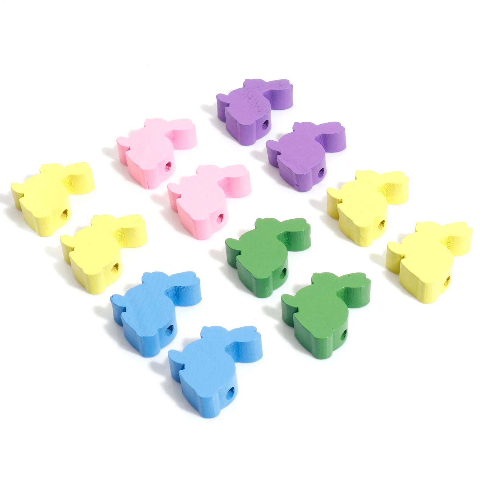 Hinoki Wood Easter Day Spacer Beads Rabbit Animal Multicolor DIY Making Bracelets Women Party Jewelry About 24mm x 24mm,10PCs