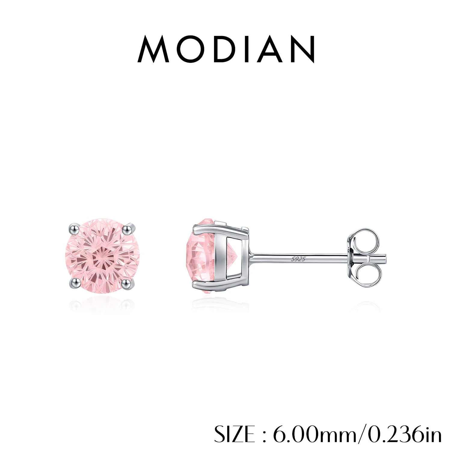 MODIAN 925 Sterling Silver Multiple Sizes Morgan Pink Firework Cut Round CZ Stud Earrings For Women Fine Jewelry