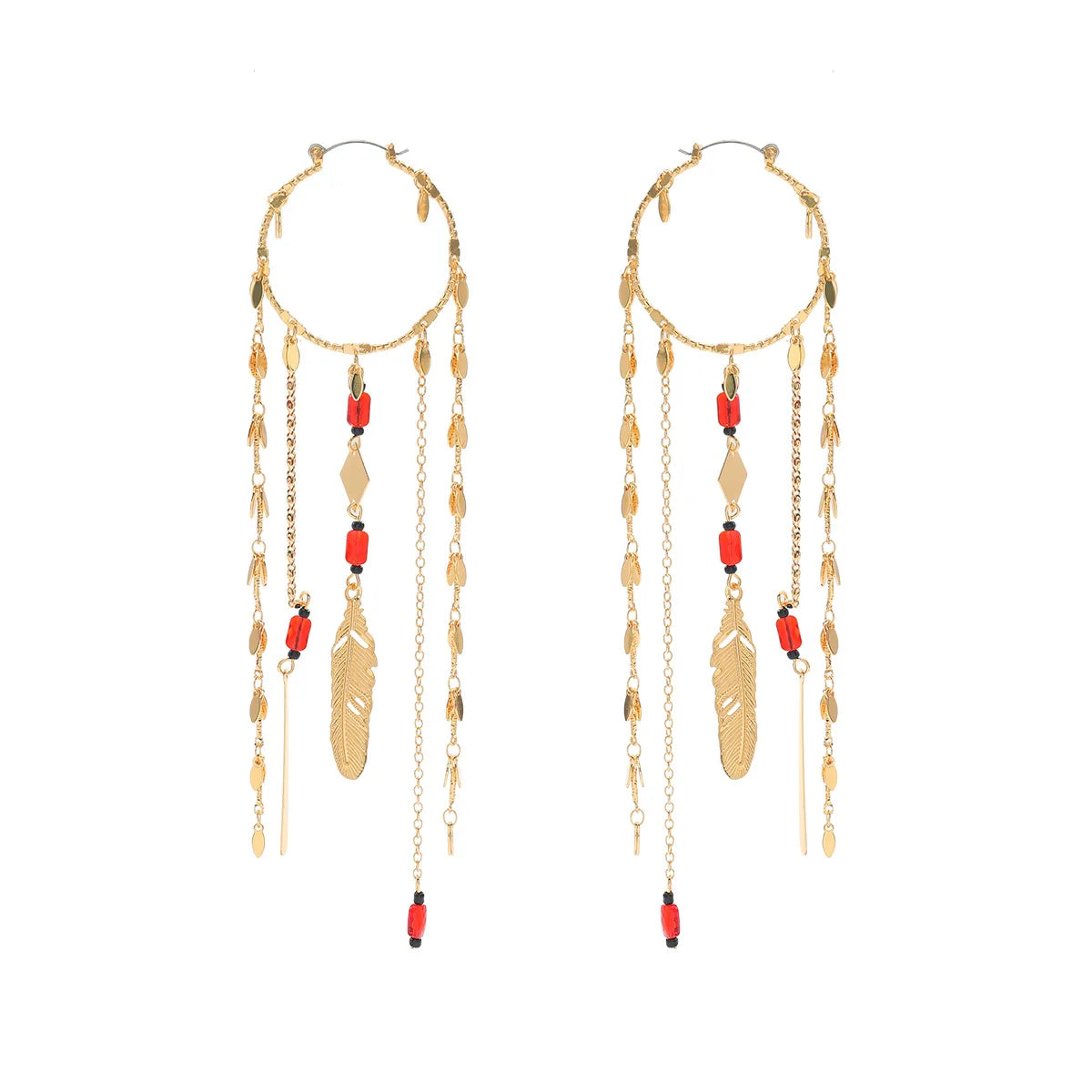 ZAA Exaggerated Tassel Feather Alloy Multi-layer Earrings