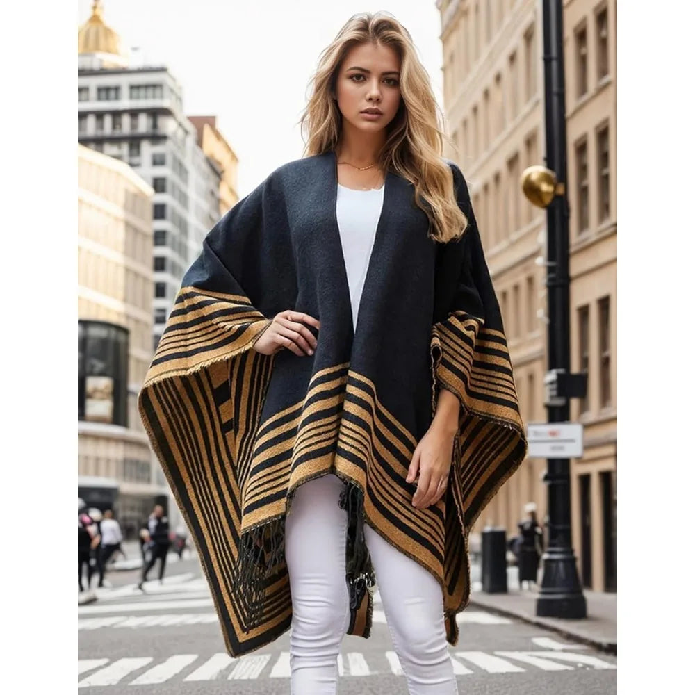 Women's shawl, front open cape, oversized sweater, autumn and winter casual open cape