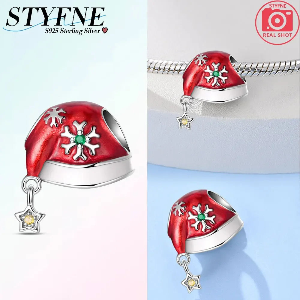 Charm 925 Sterling Silver Christmas Tree Hat Love Elk Beaded Fit Women's Bracelet Diy Jewelry Making Christmas Gift