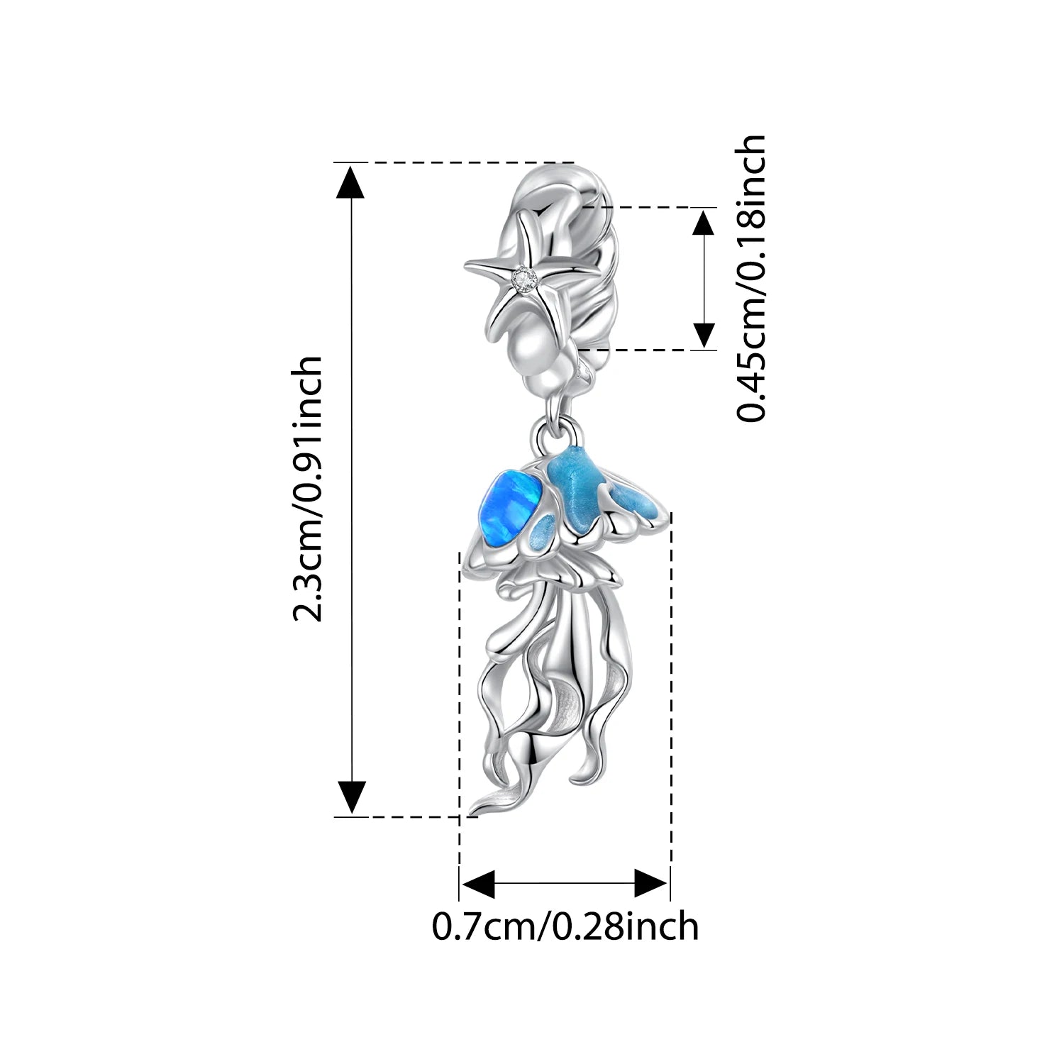 BISAER 925 Sterling Silver Fantasy Turtle Octopus Charm Bead Starfish Seahorse Fishtail Pendant for Women DIY Bracelet Jewelry