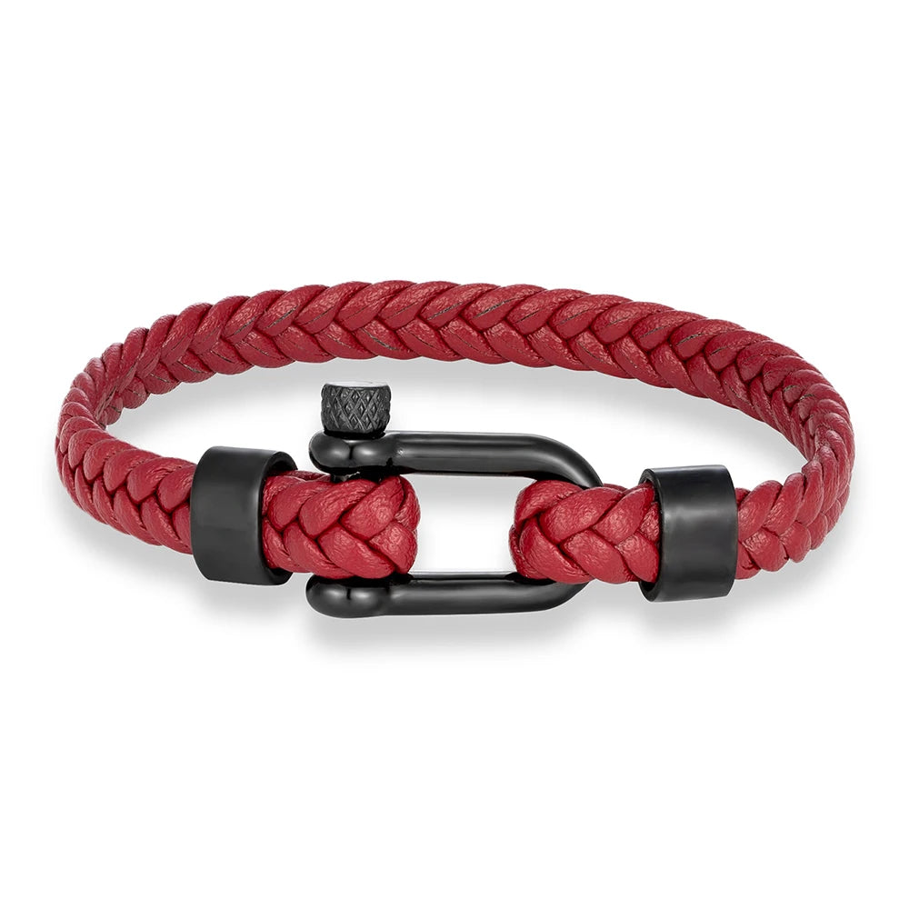 MKENDN Minimalist Nautical Style Braided Leather Bracelet Stainless Steel U-Shape Shackle Buckle Survival Jewelry For Men Women