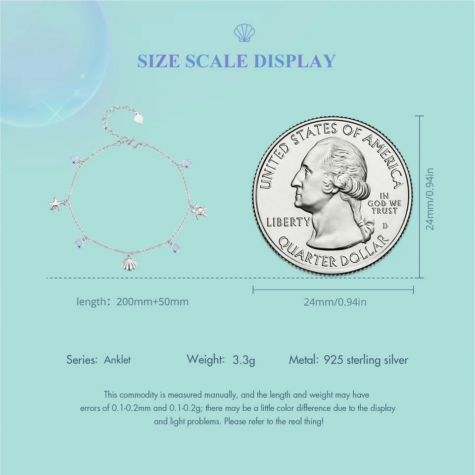 Bamoer Fußkettchen aus 925er Sterlingsilber mit Seestern- und Muschelanhänger, schlichte Kette, Fußschmuck für Frauen, platinbeschichtet, Sommerschmuck