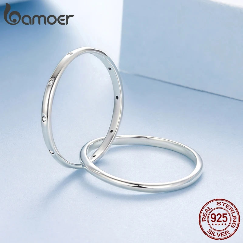 BAMOER Doppellagiger Kreuzring mit Pavé-Zirkonia-Fassung, ineinandergreifender Kreisring für Damen, 925er Sterlingsilber, Geschenkidee