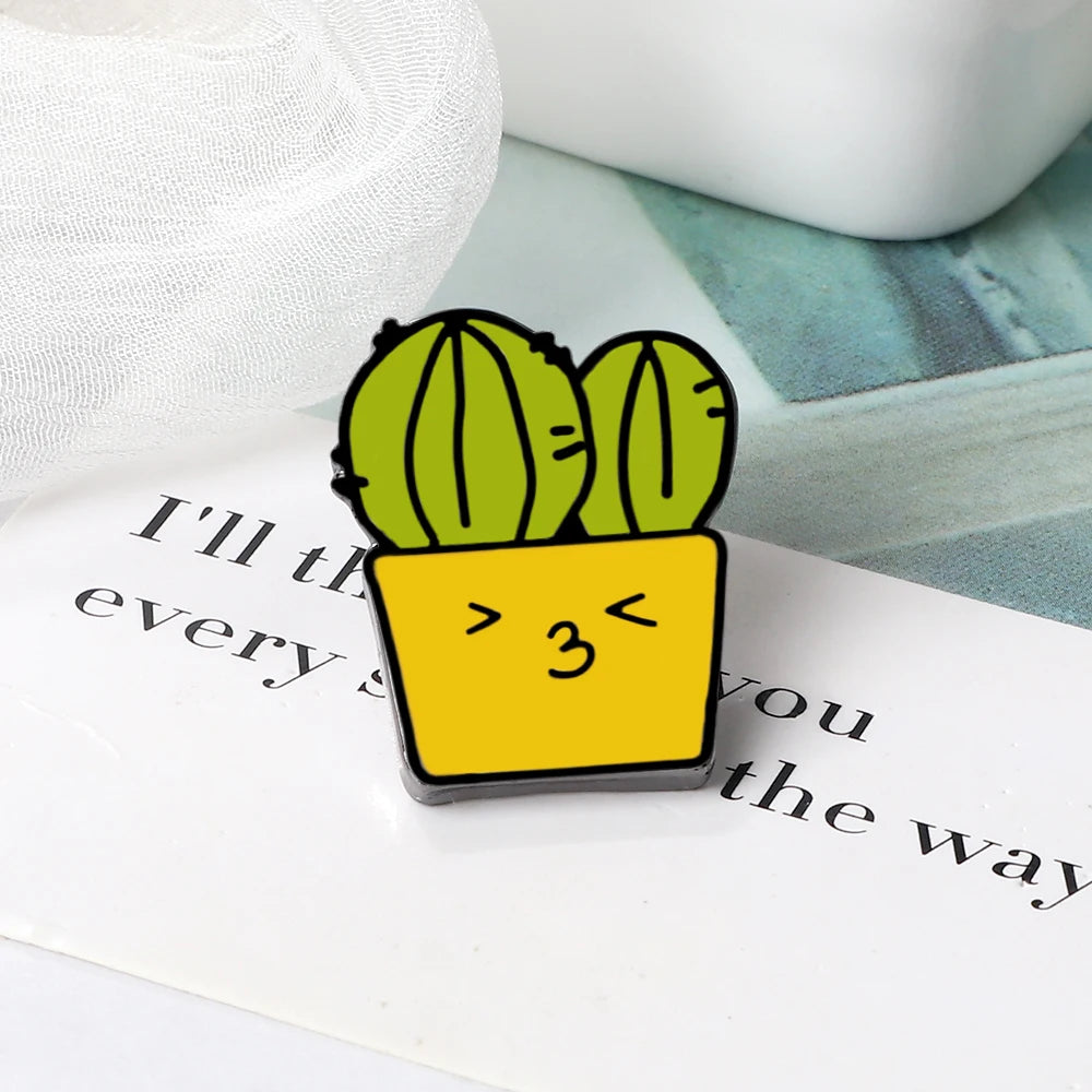 12 Styles Cute Cactus Enamel Pins Metal Plant Brooches Women Men Jeans Coat Lapel Pin Badges Kids Backpack Decoration Jewelry