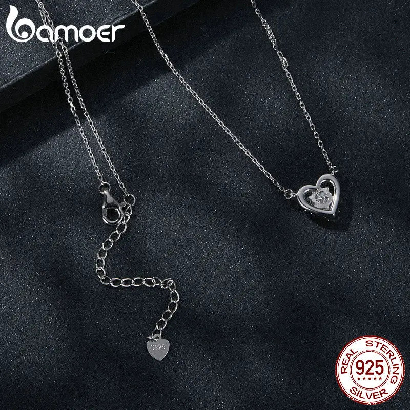 BAMOER 925 Sterling Silver Heart Moissanite Pendant Necklace 0.5CT D Color Brilliant Round Cut Lab Created Diamond for Women