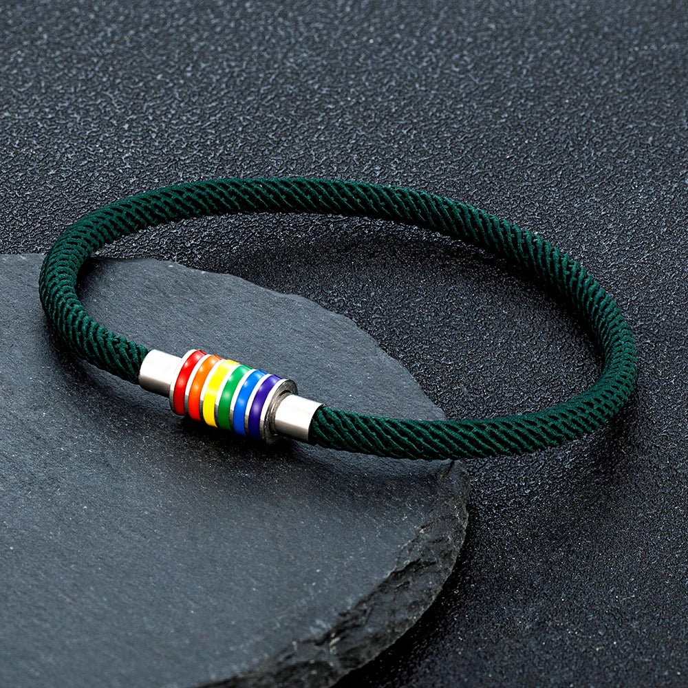 MKENDN Minimalist Rope Bracelet Unisex Stainless Steel Rainbow Clasp Waterproof Natuical Rope Braslet Gift For Lovers LGBT
