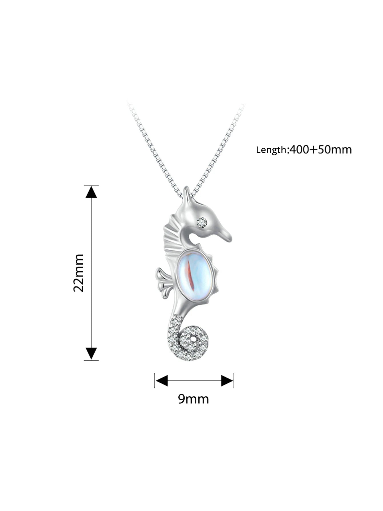BISAER 925 Sterling Silver Seahorse Necklace Pendant Moonstone Adjustable Chain Plated Platinum Women Party Fine Jewelry EFN332