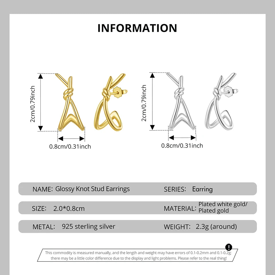 WOSTU Simple X Style Twisted Knot Wedding Stud Earrings, 925 Silver 18K Gold Hypoallergenic Ear Studs Lady Metal Jewelry Gift