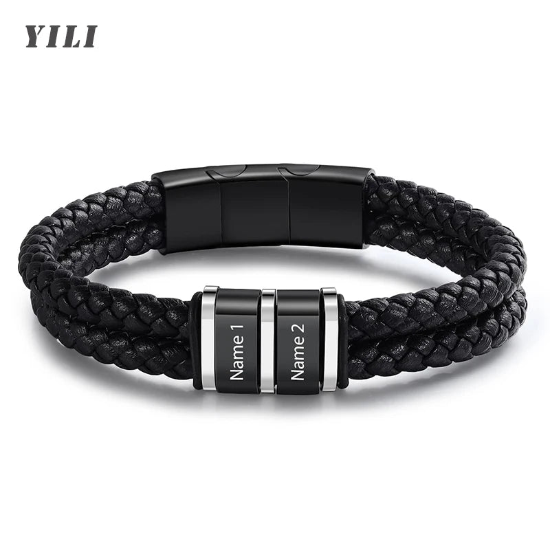 Personalized Bracelets for Men Custom Men's Name Bracelets Braid Leather Bracelet with 1-5 Names Engraved Personalized Gift for