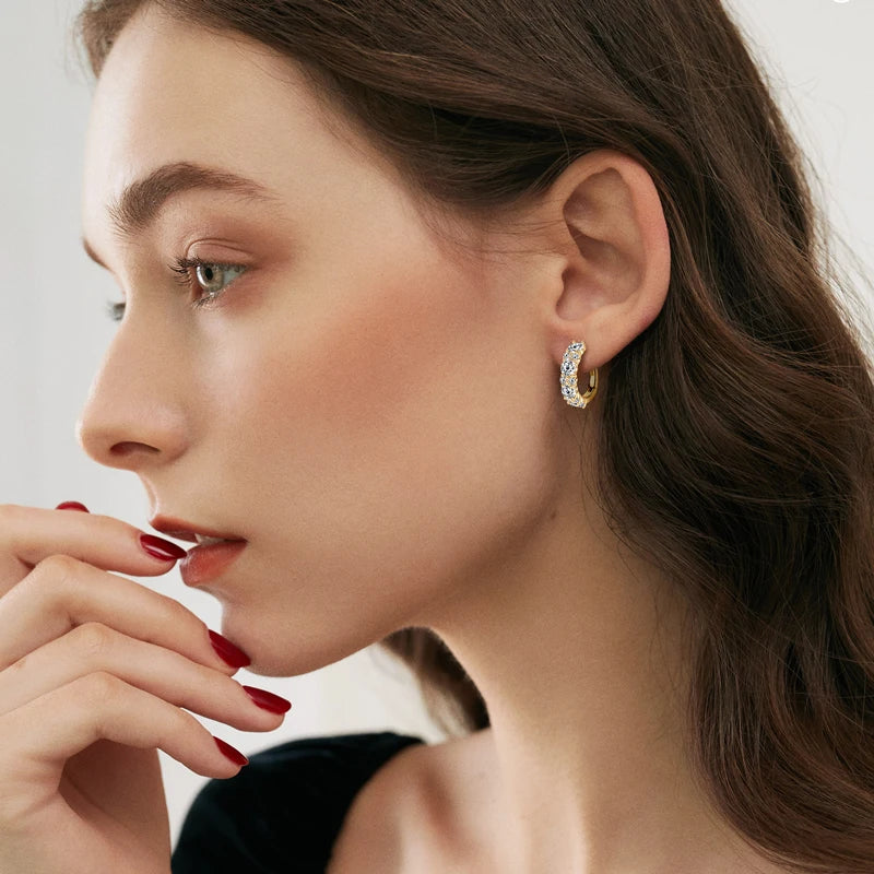 OXTAO D Color Moissanite Hoop Stud Earrings For Women 925 Sterling Silver Piercing Earring Fine Jewelry Gift GRA Certified