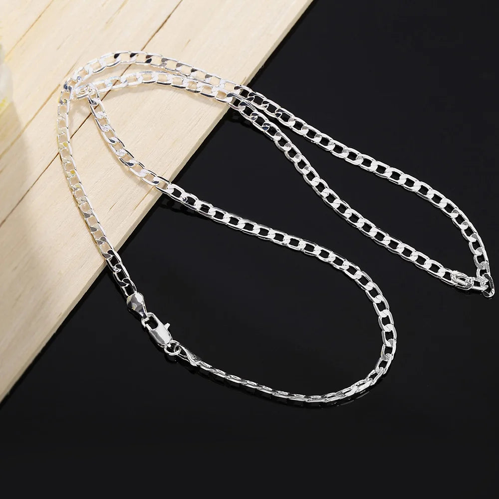 Men's 925 Sterling Silver Necklace 2/4/6/8/10/12MM 40-75cm Face Chain Necklace Lobster Clasp Men And Women Engagement Jewelry - Madeinsea©