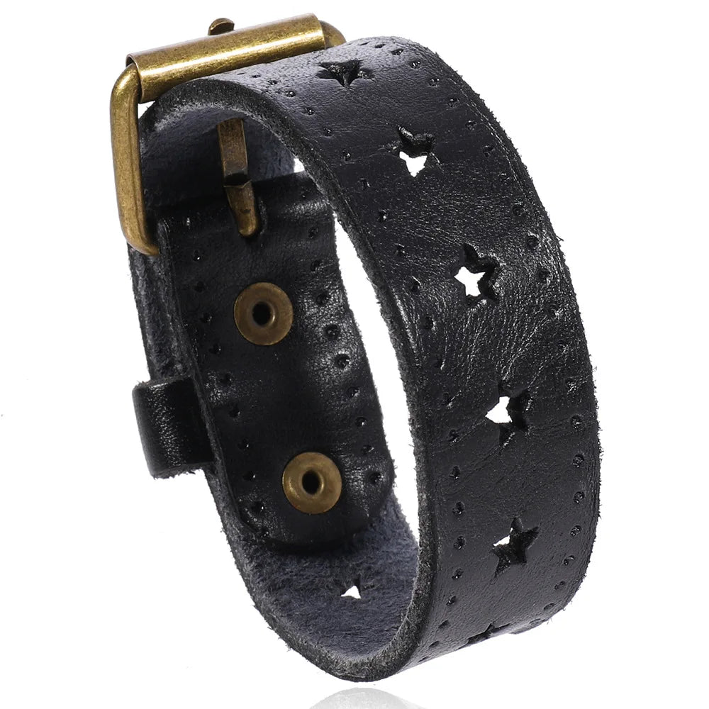 Bracelet MKENDN vintage en cuir véritable pour homme et femme, bracelet de montre à motif étoile, bijou de couple, cadeau