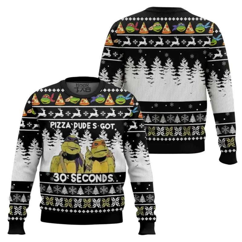 Men Round Neck Christmas Ugly Sweater With Full Print Personalized Fashion Trend Cool Street Vitality Ninja Turtle Fans Pursuing