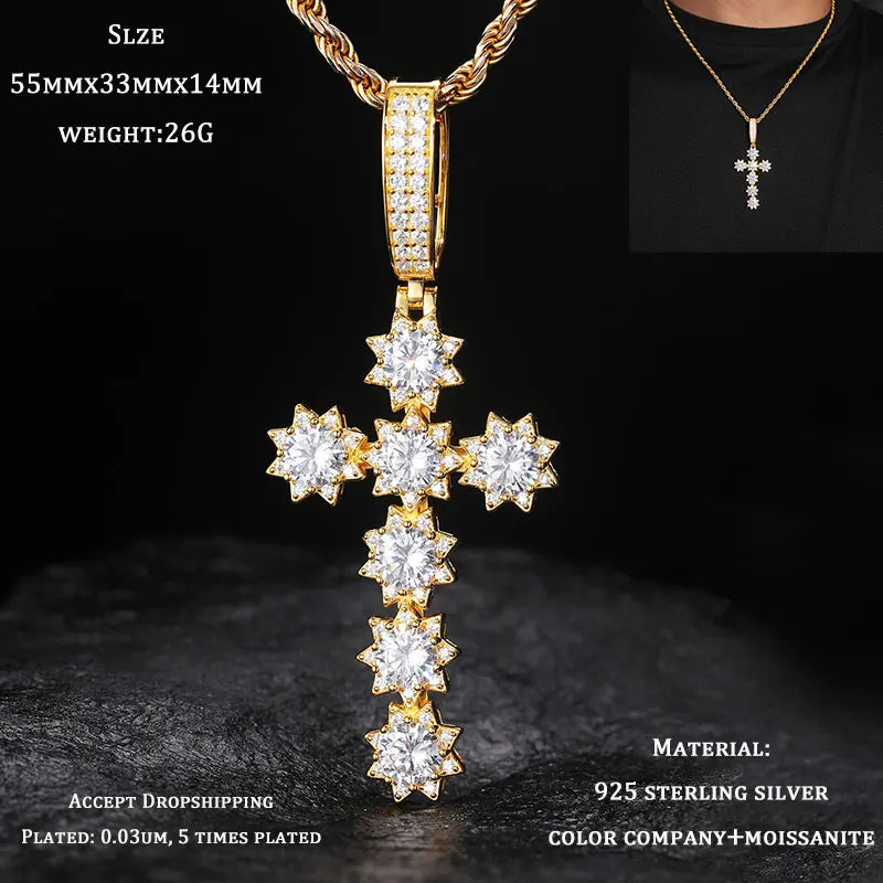 TUHE Unisex S925 Sternanhänger-Halskette mit Moissanit-Eis in Gold- und Silberfarbe – Schmuck für Herren im Hip-Hop-Stil