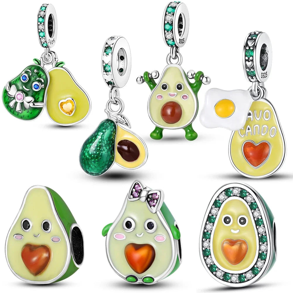 925 Sterling Silver Health Avocado Banana Tomato Charm Pendant Fit Charm Original Bracelet Made for Women Jewelry Making