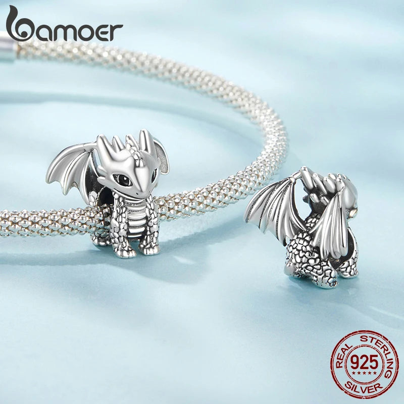 BAMOER 925 Sterling Silver Animal Pendant Colorful Zoo World Flying Dragon Beads Original for Women Teens DIY Cute Necklace