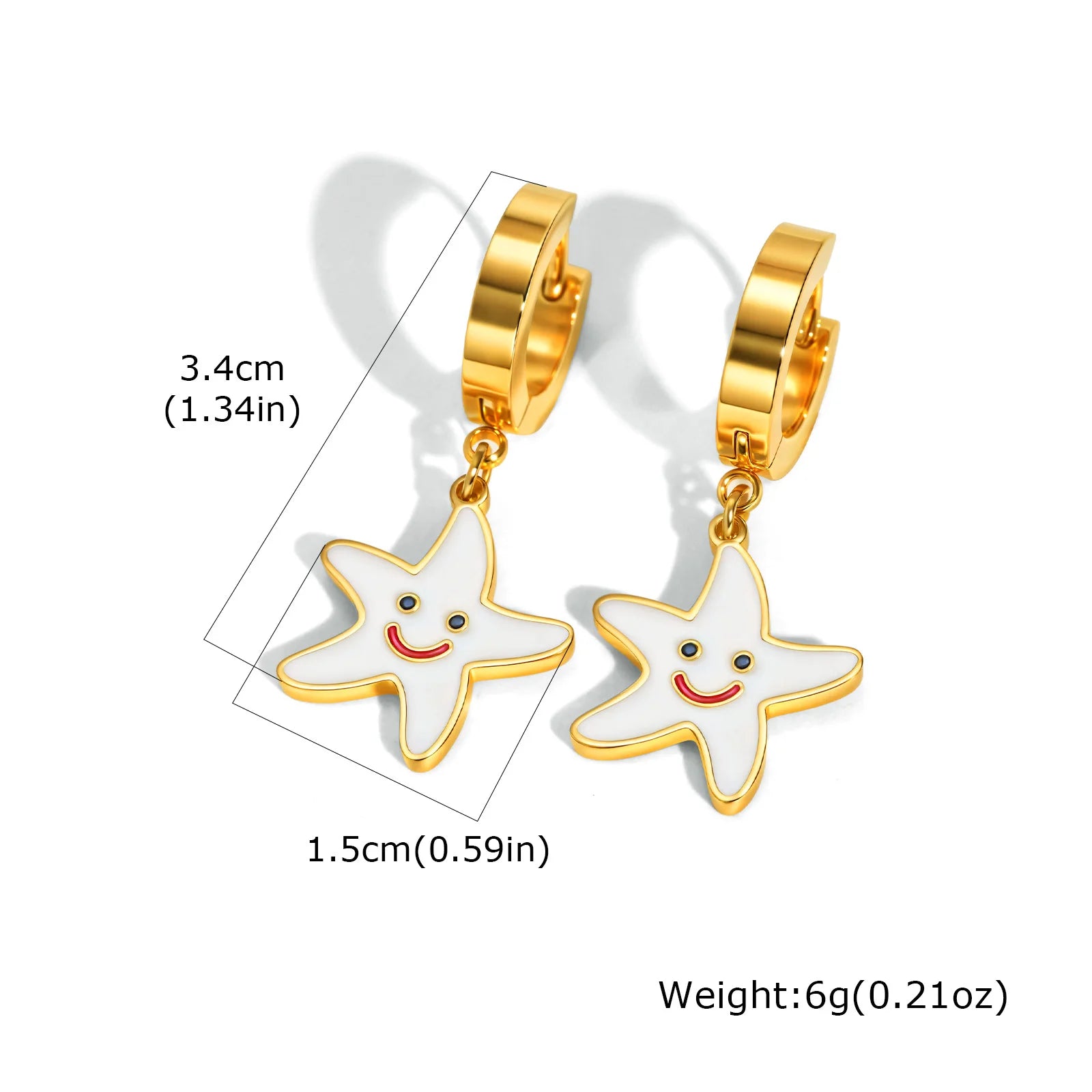 Vnox Sweet Star Smile Drop Earrings For Women Girls,Stainless Steel Hoop Simple Pendent,Gold Plated Jewelry Hypoallergenic