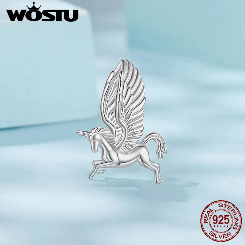WOSTU 925 Sterling Silver Myth Unicorn Wing Charm Beads For Women , Girl Birthday Gift Pet Animal Beads Fit Original Bracelet