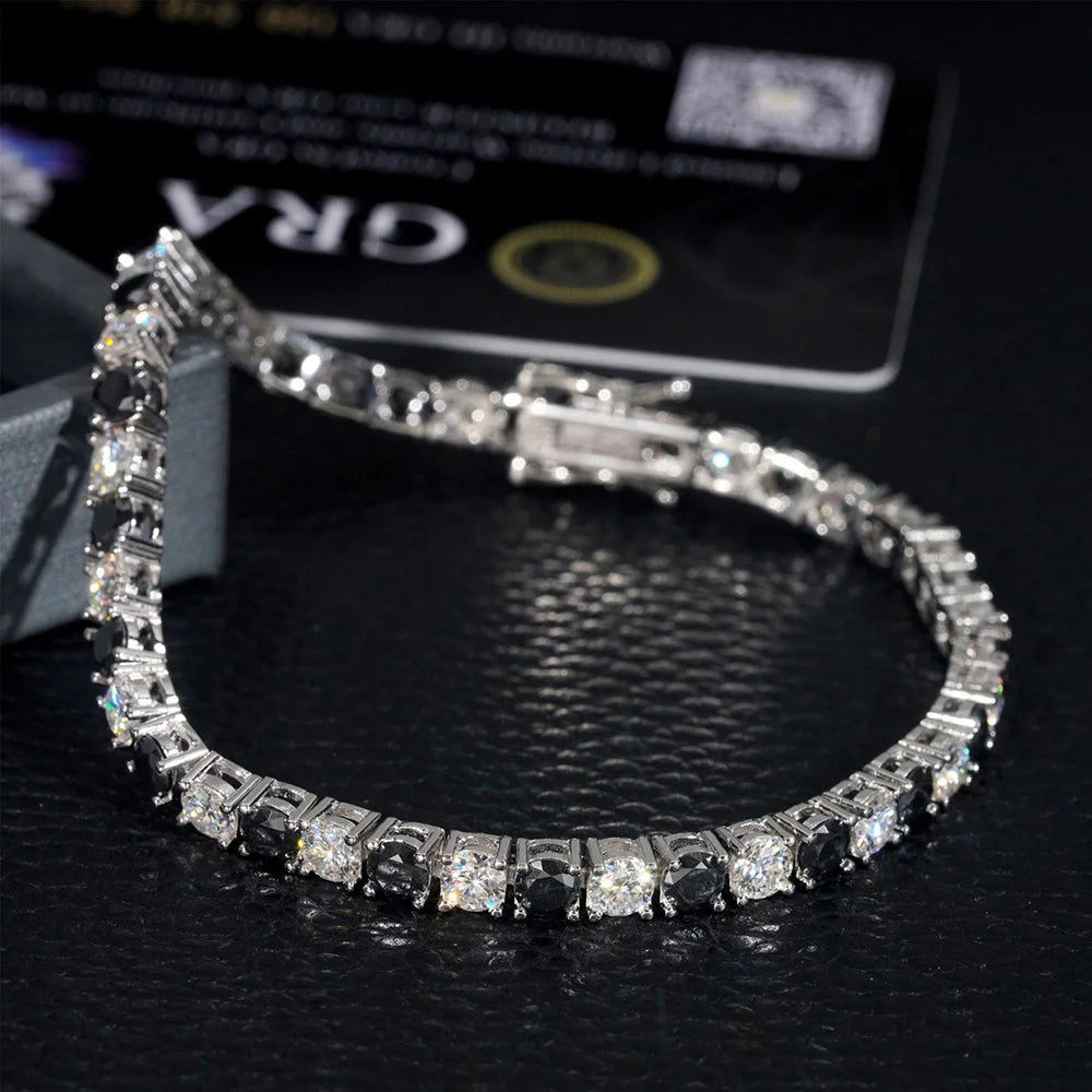 Serenity 3mm 4mm 5mm D Color Black White Moissanite Tennis Bracelet for Men Women S925 Sterling Silver Bracelet Link Plated 18K - Madeinsea©