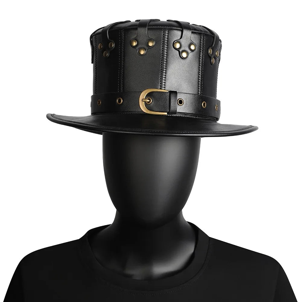 Vintage steampunk men's hat with top hat steampunk leather bowler hat halloween top hat gothic rave nightclub