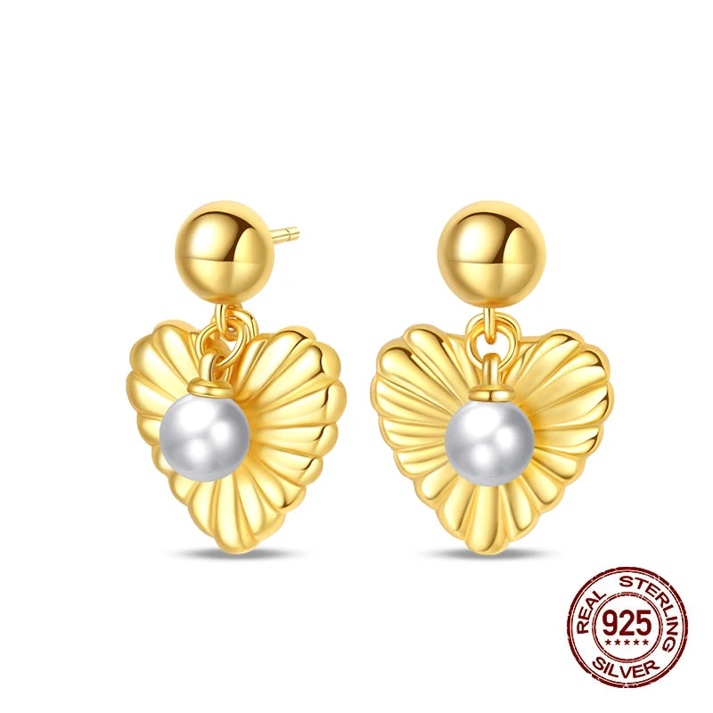 New Pearl Earrings 925 Silver Stars Moons Butterfly Sea Shell Golden Hoop Earrings Ear Stud For Women Engagement Luxury Jewelry