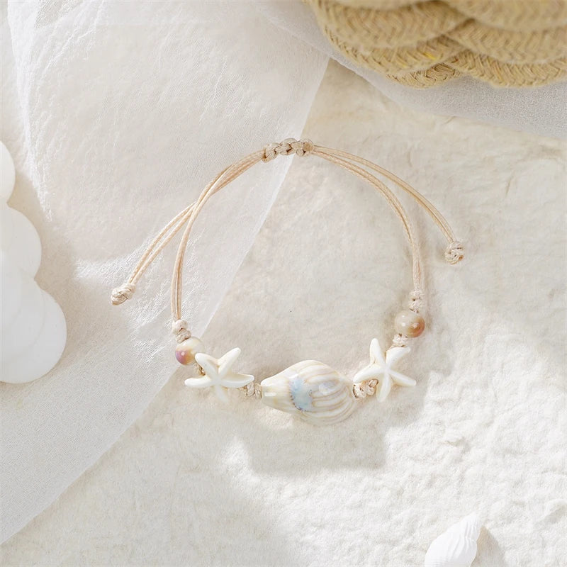 Bohemia Sea Turtle Bracelet For Women Starfish Seahorse Shell Pearl Adjustable Metal Chain Summer Beach Party Vacation Jewelry