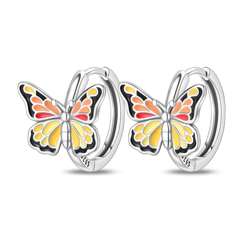Springtime Earrings For Women 925 Silver Plated Double Hoop Butterfly Bees Ladybird Insect Earrings Party Jewelry Birthday Gifts