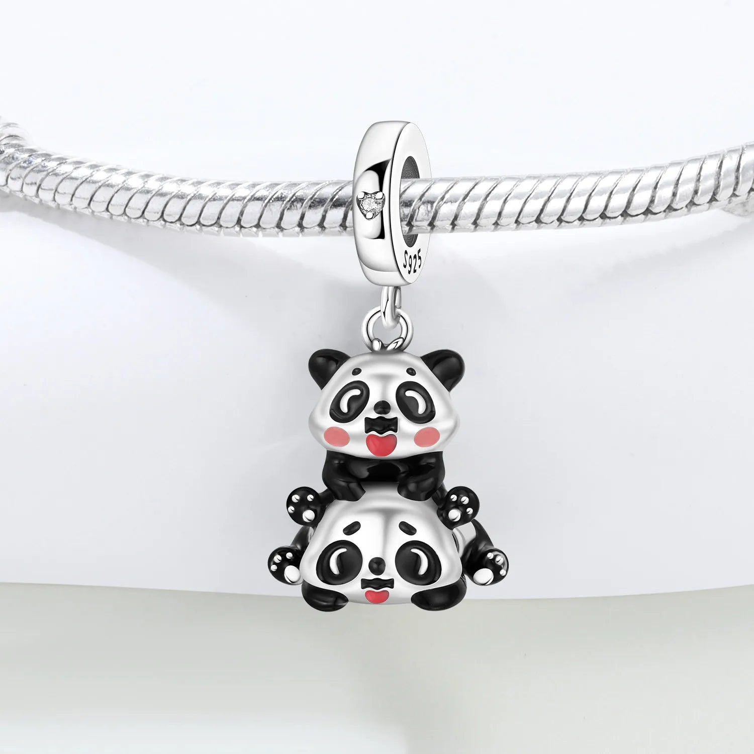 PANPOKI 925 Sterling Silver Cute Panda Animals Beads Original Pendants Bracelet Charm Jewelry Party DIY Trendy Gifts