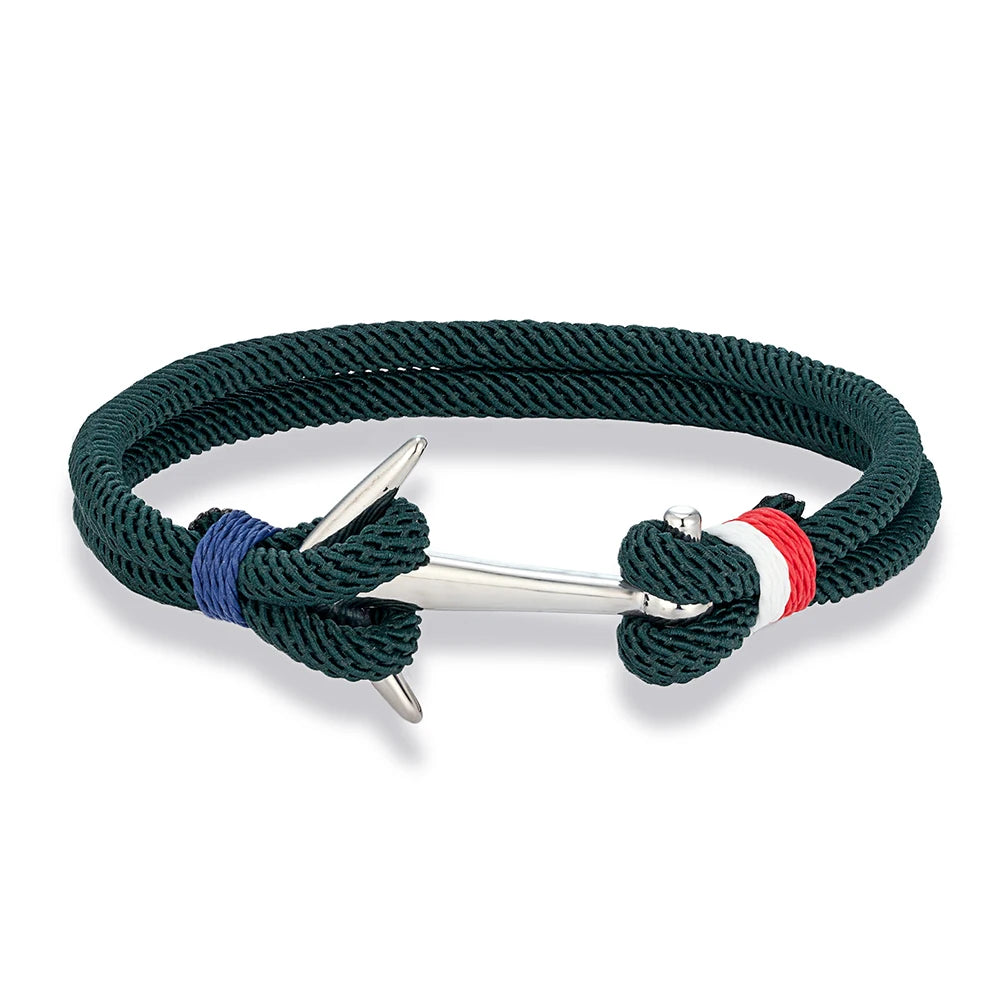 MKENDN Modische Ankerarmbänder für Herren, zweireihig, nautisch, Surfer-Stil, wasserdicht, mit Edelstahl-Sportschließe