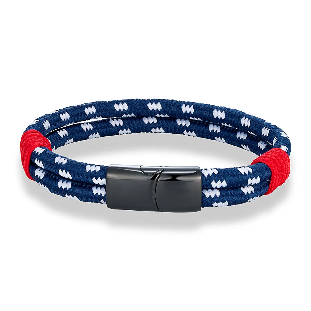 MKENDN Modisches schwarzes Edelstahl-Armband im maritimen Seil-Design für Damen und Herren, handgefertigt, doppellagig, Schmuckgeschenk für Paare