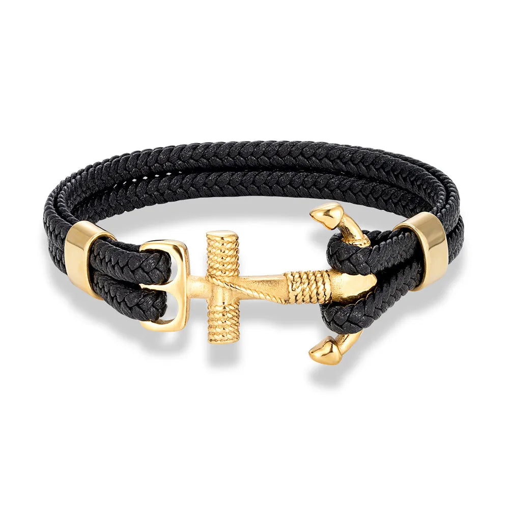 MKENDN Navy Style Men Vintage Anchor Bracelet Handmade Woven Multilayer Leather Bracelets Women Cuff Wrap Rope Wristband Gift