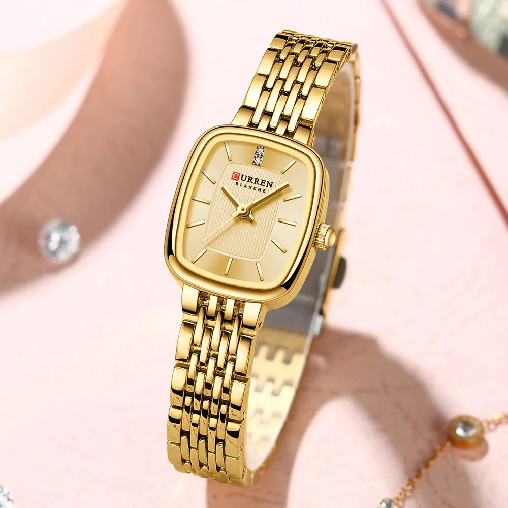 CURREN Fashion Rectangular Ladies Watches New Quartz Waterproof Stainless Steel Strap Wristwatch for Women