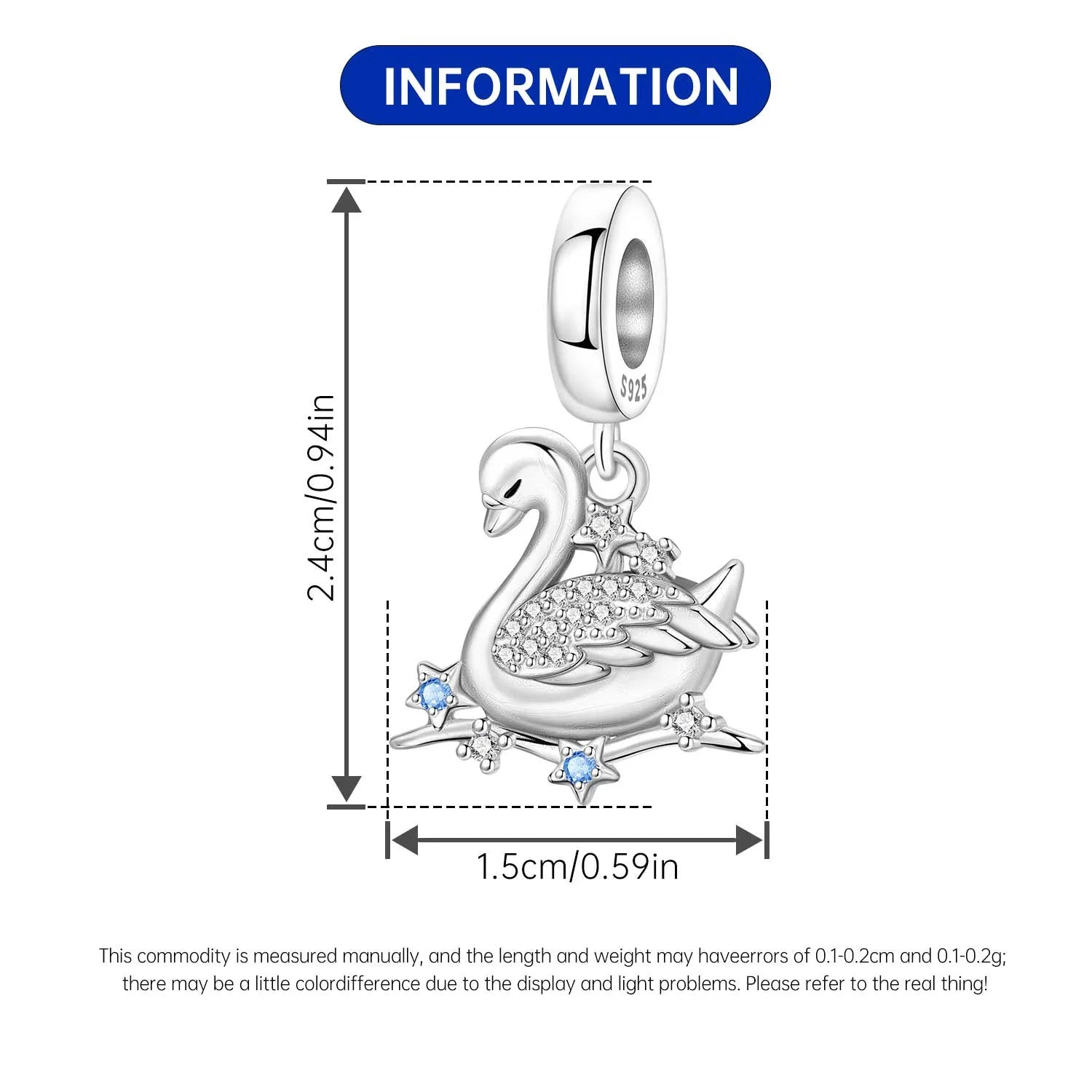 PANPOKI 925 Sterling Silver White Swan Animal Pendant Beads Original Pendants Bracelet Charm Jewelry Party DIY Trendy Gifts