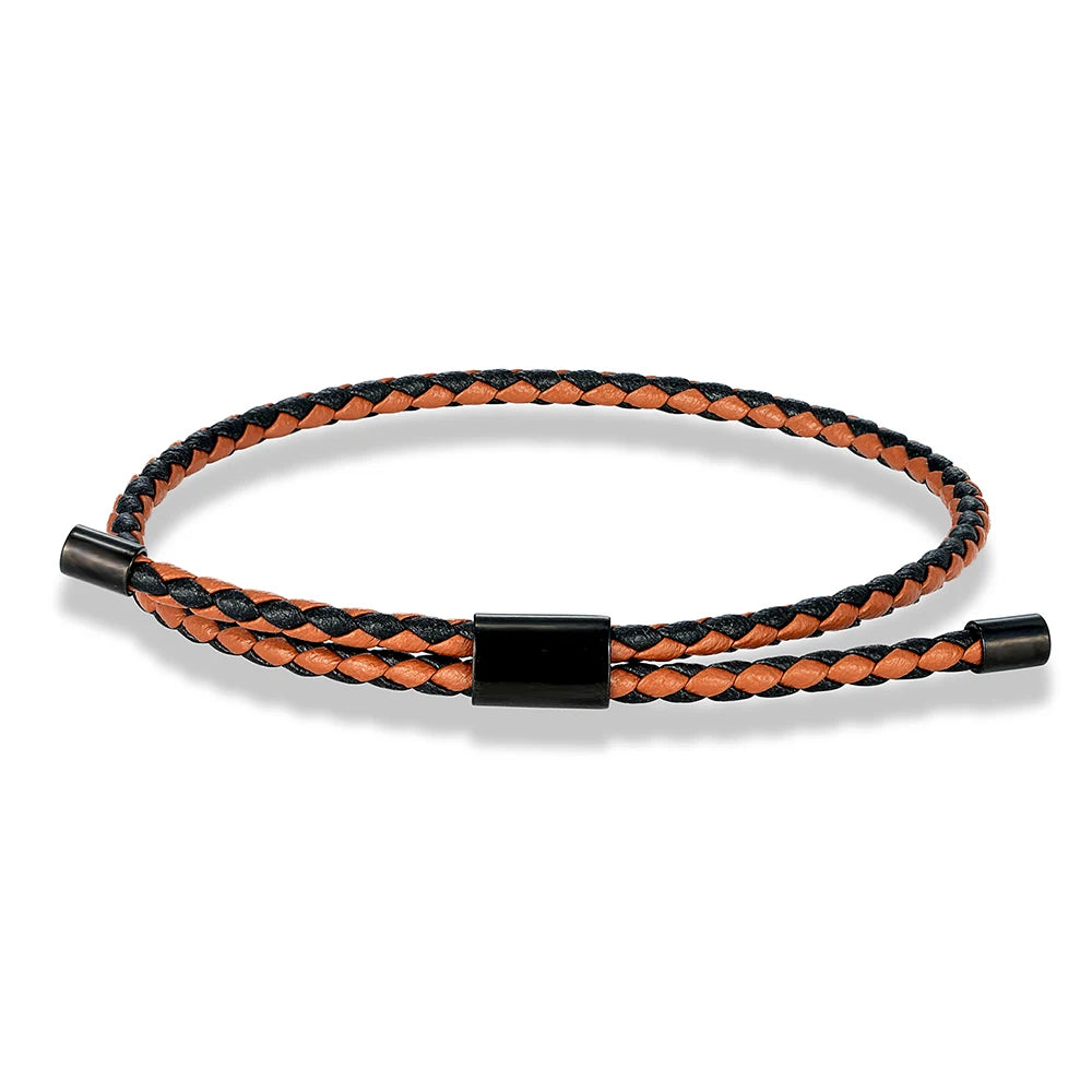 MKENDN Luxury Classic Men Jewelry 3mm Orange Braided Leather Bracelet Simple Adjustable Charm Bracelet for Men Women Gifts
