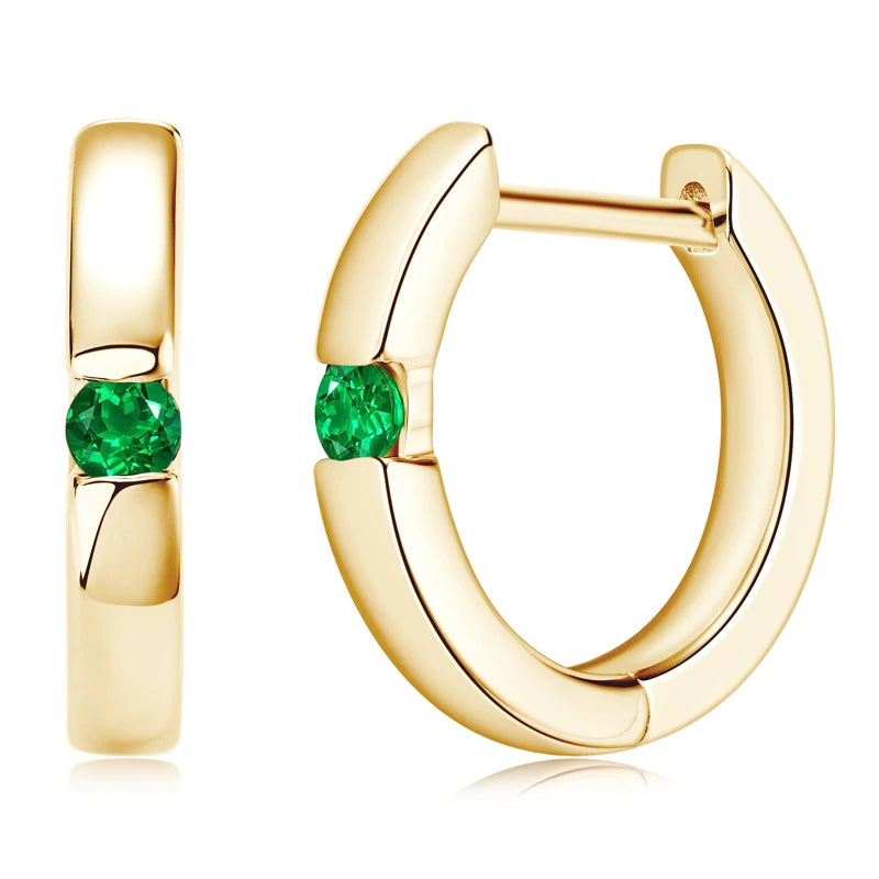 925 Sterling Silver 14K Gold Plated Elegant Ladies Hoop Earring 2.5mm Round Zambian Emerald Earrings for Women Jewelry Gift