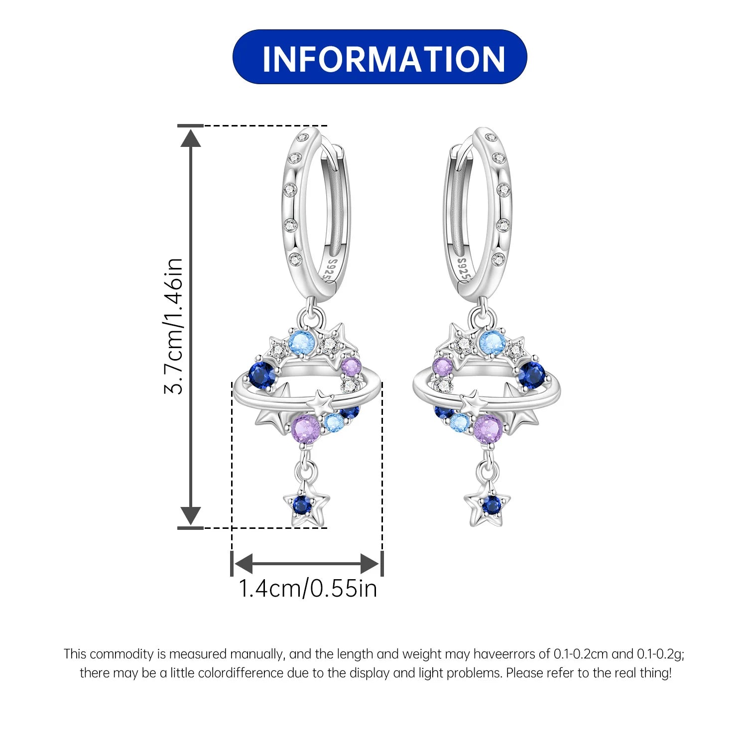 PANPOKI 925 Sterling Silver Colorful Zircon Starry Sky Drop Earrings Women Earrings Charm Fashion Versatile Party Jewelry Gifts