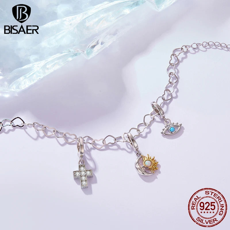 BISAER 925 Sterling Silver Mini Demon Eye Locket Charm Bead Cross Puzzle Pendant for Women DIY Bracelet & Neckalce Fine Jewelry