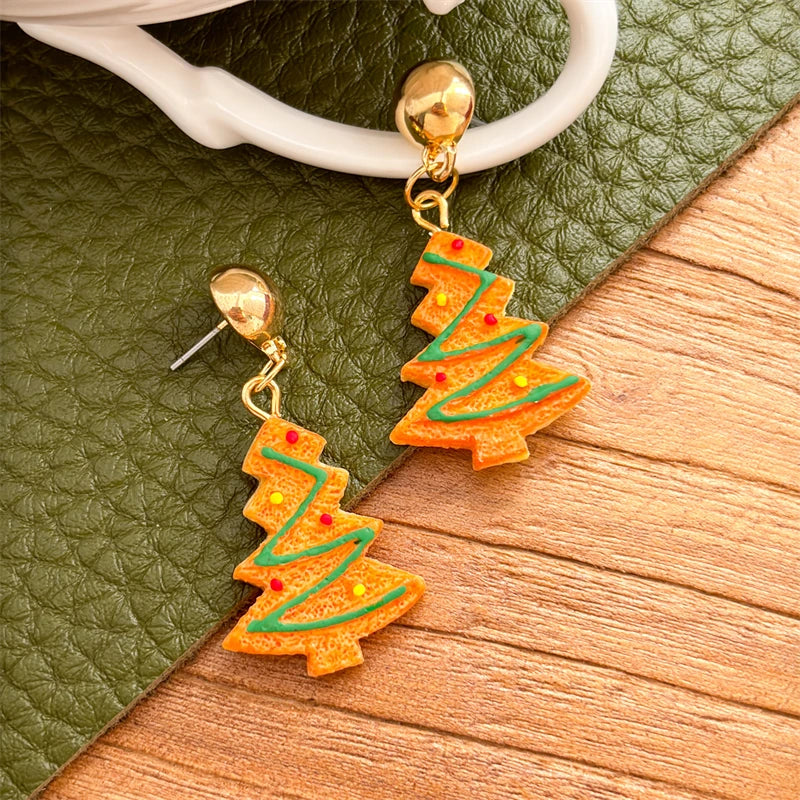 Christmas Gingerbread Man Resin Earrings for Women Biscuits House Xmas Tree Gloves Pendant Earring Girls New Year Jewelry Gift