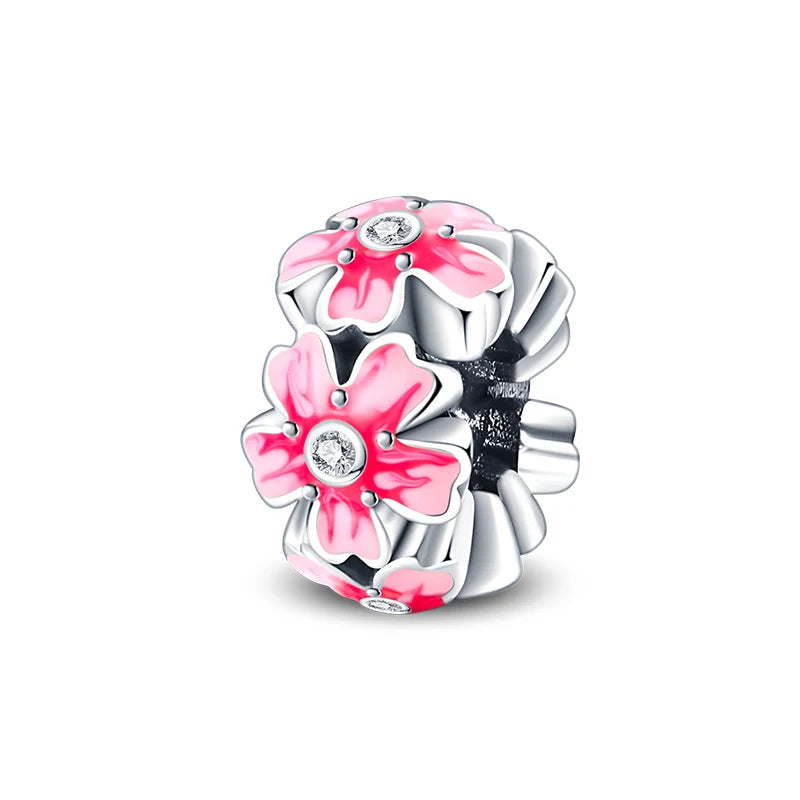 Charms 925 Silver Butterfly Flowers Colorful Zircon Silicone Spacer Beads Fit Pandach 925 Original Bracelets Fine DIY Jewelry