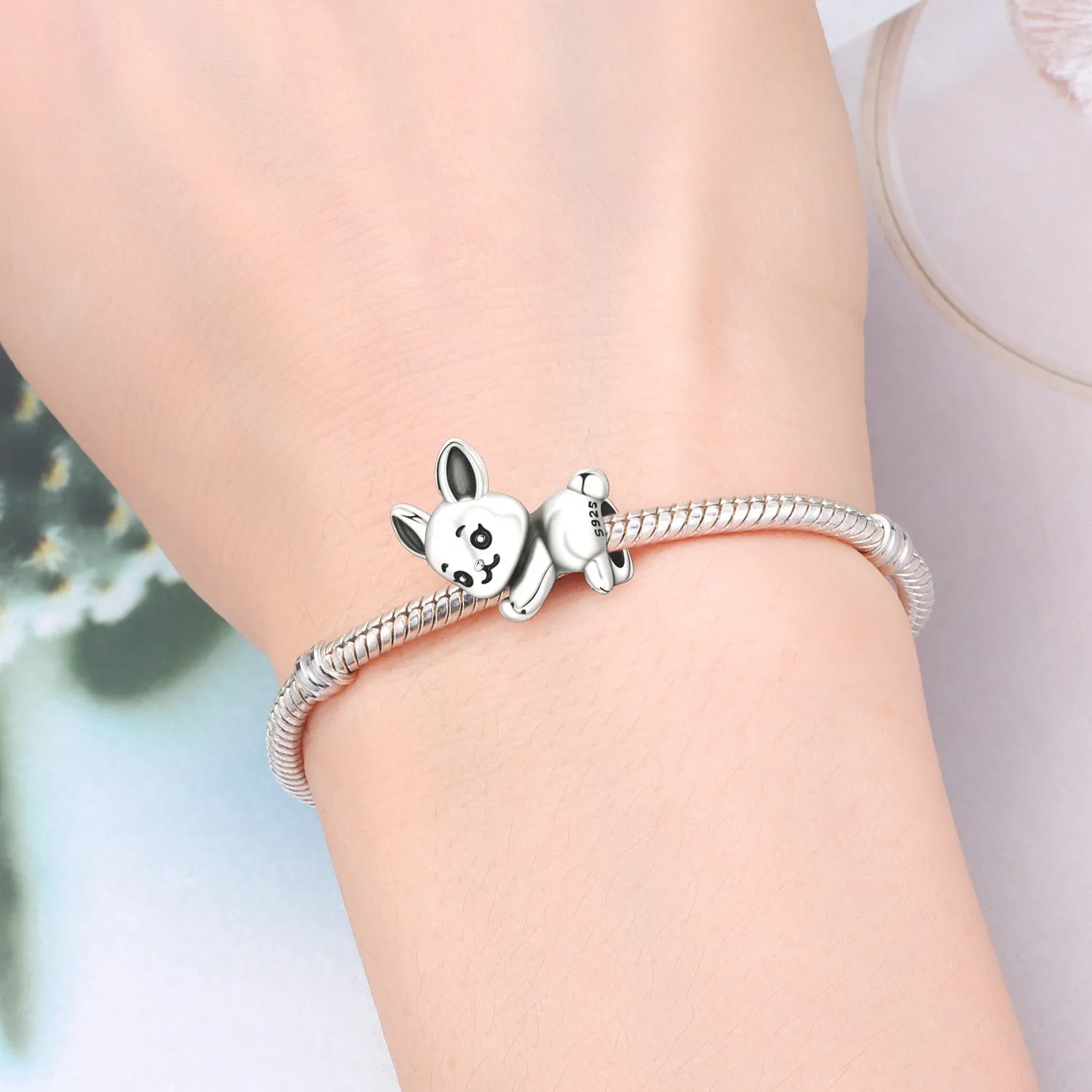 PANPOKI 925 Sterling Silver Cute Rabbit Animal Beads Original Pendants Bracelet Charm Jewelry Party DIY Trendy Gifts