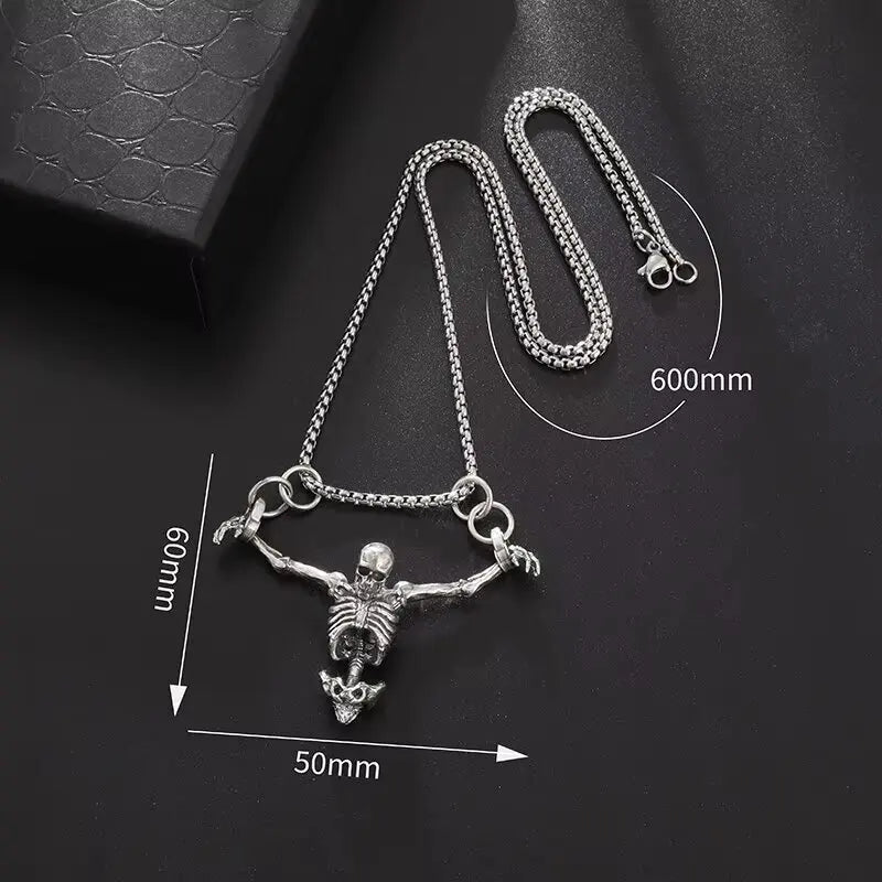 Silver Color Upper Body Skull Pendant Men's Biker Punk Necklace Gothic Alternative Casual Jewelry