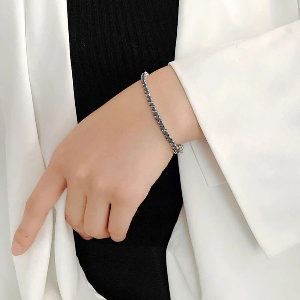 Serenity 3mm 4mm 5mm Black Moissanite Tennis Bracelet For Women Men Gift 100% S925 Sterling Silver Plated 18K Hand Chain Jewelry